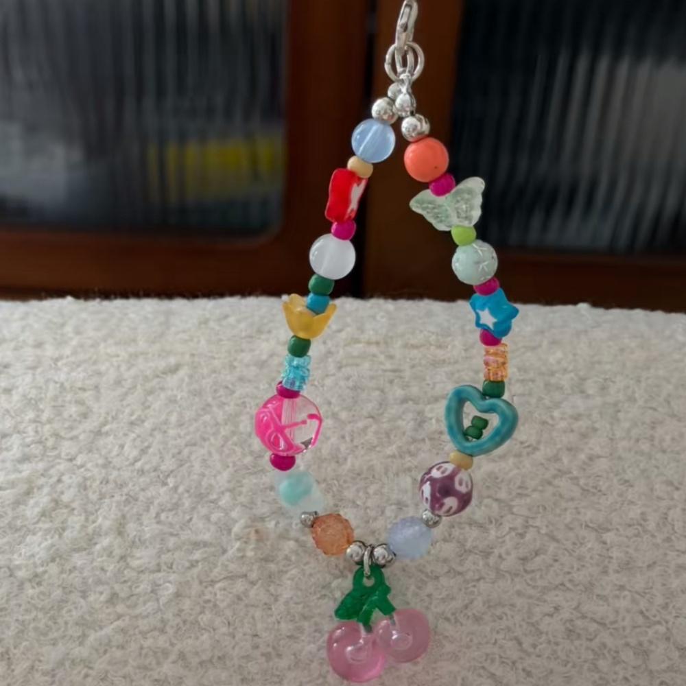 Colorful Butterfly Cherry Beaded Phone Strap Ins Style CCD Camera Chain Pendant Decor New Trendy Korean Japanese