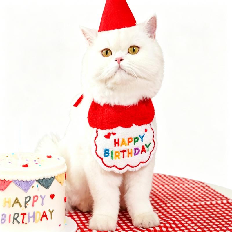 8sets Pet Birthday Party Supplies Small Hat Bib Decoration Saliva Towel Ins-Style Dog Cat Happy Birthday Felt Hat
