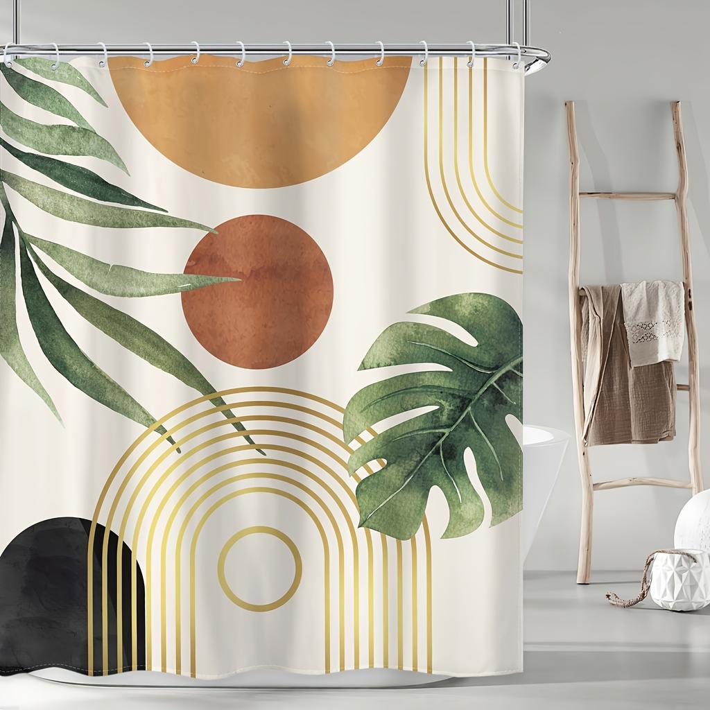 Tropical Geometric Shower Curtain - Anti-Mold, Waterproof Bathroom Decor, Unique Gift, Stylish Design, Modern