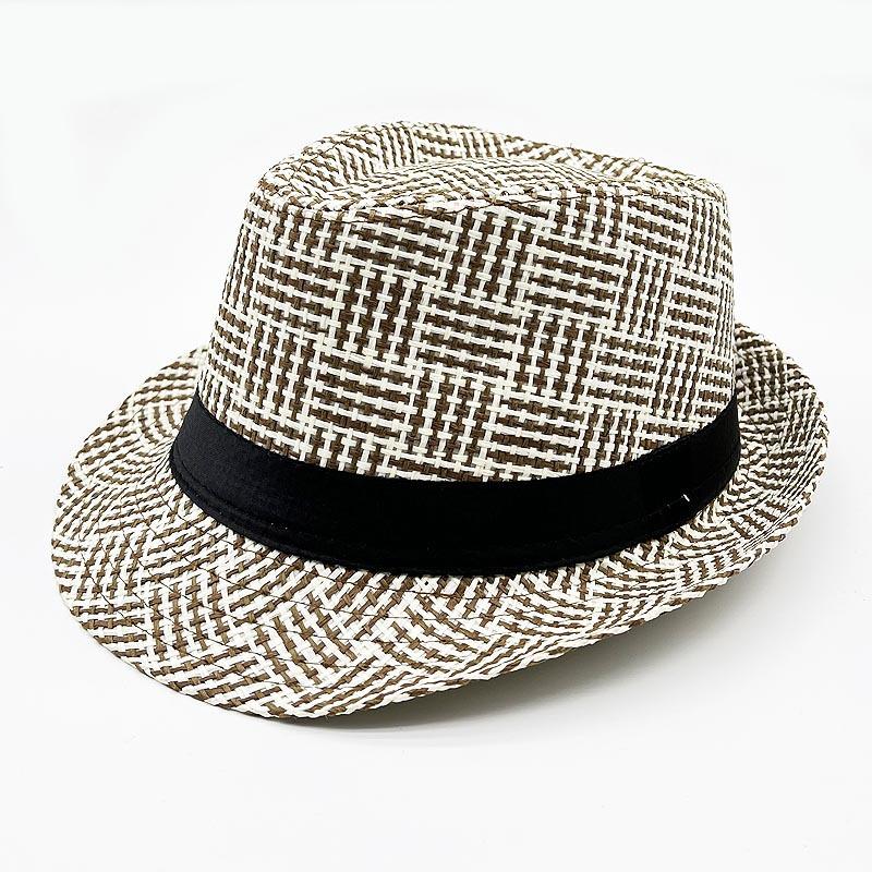 Strohhut Herren Damen Gekräuselt Britischer Jazzhut Vintage Party Strand Sonnenhut Gestreift Vielseitig