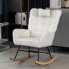 Ergonomic 92 cm High White Rocking Chair, Seat Width 65 cm - incl. 1 Pillow and 1 Footstool (49*38*38 cm), Rubberwood Base, Max. Load Capacity 250 lbs