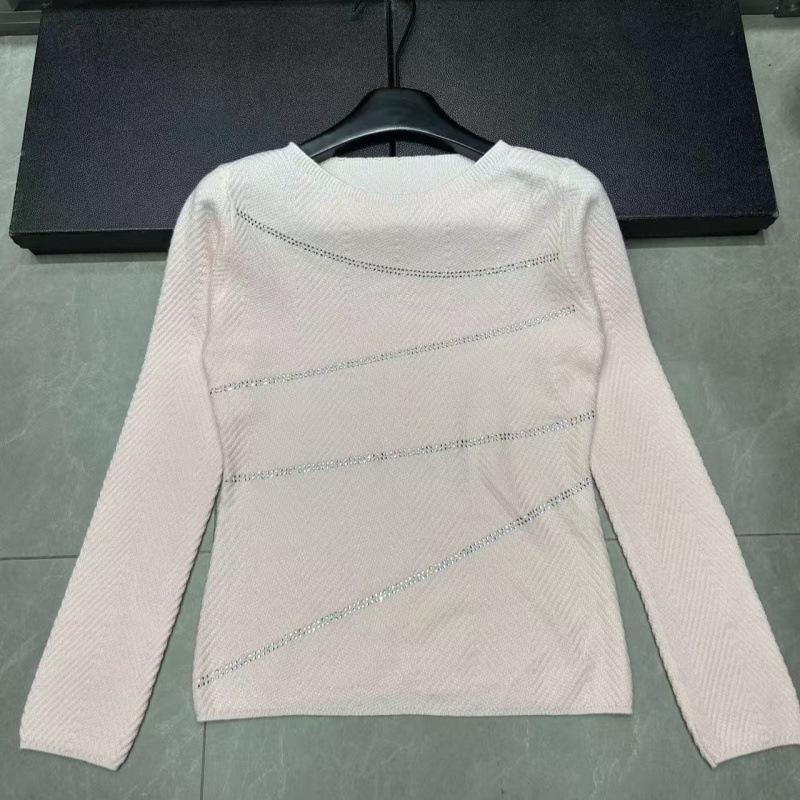 European Style Rhinestone Solid Color Knit Top - Winter 2025 Collection: Age-Reducing, Versatile, and Casual Long Sleeve with Round Neck