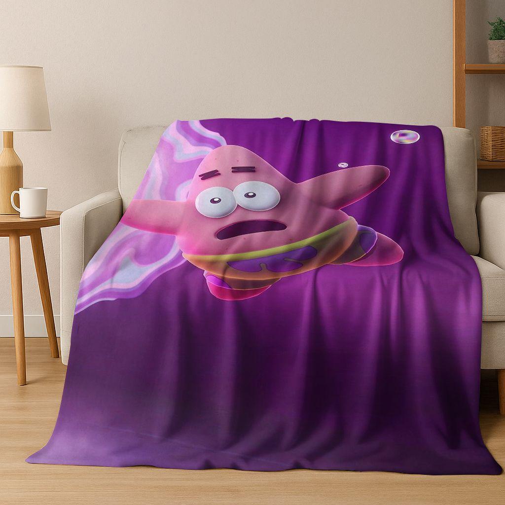 Cartoon S-SpongeBob SquarePants Patrick Star Flannel Blanket Soft Throw Blanket for Bed Bedroom Living Room Travel Picnic Gift