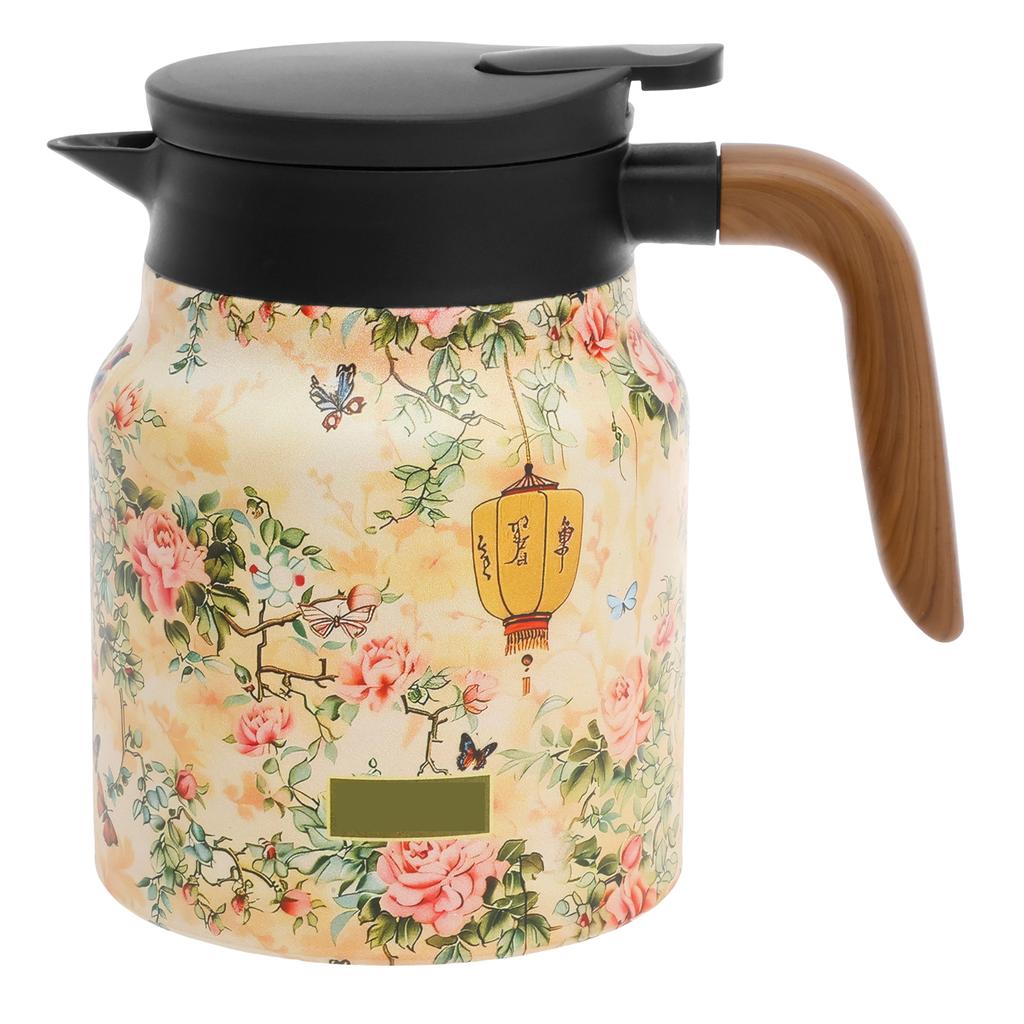 1L Thermal Tea Pot with Handle and Built In Infuser Stainless Steel Insulated Tea Kettle Flower Pattern Insulated Infuser Pots