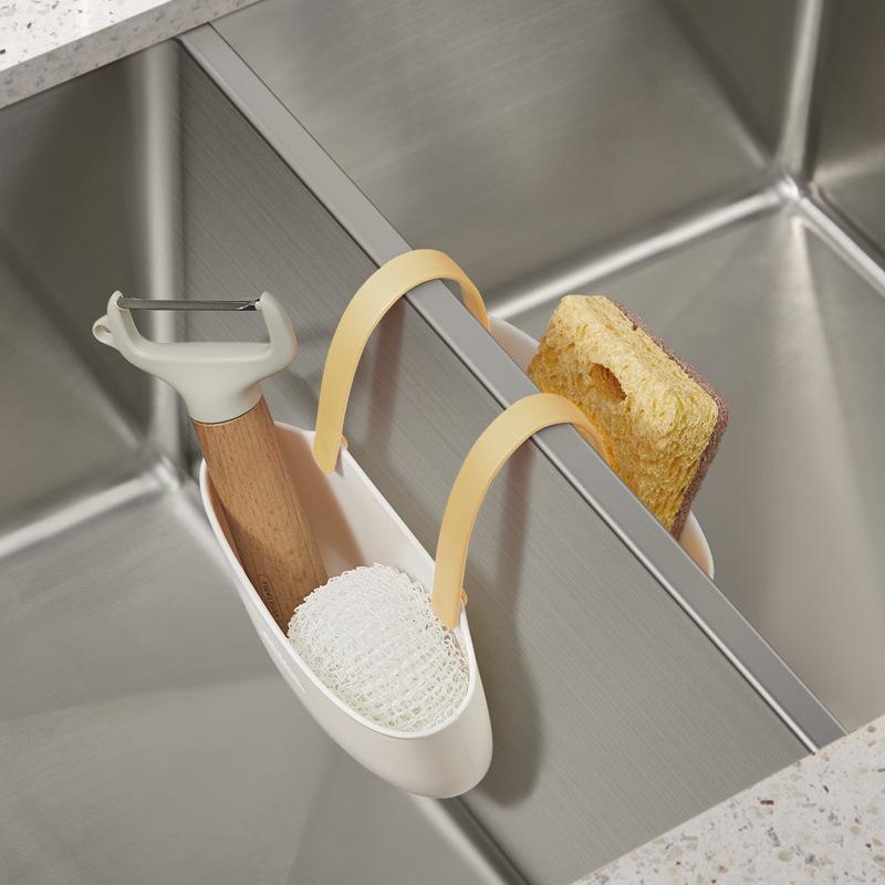 Ny 1 st Dubbel diskho Avrinning Hängande påse Justerbar Tryckkran Hylla Svamp Dubbel Korg Förvaring Köksartiklar