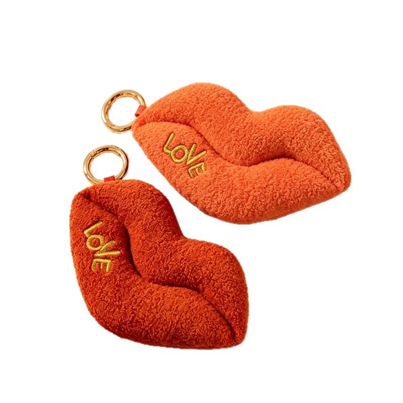 Red Lips Plush Doll Keychain - Cute Cartoon Bag Charm Gift