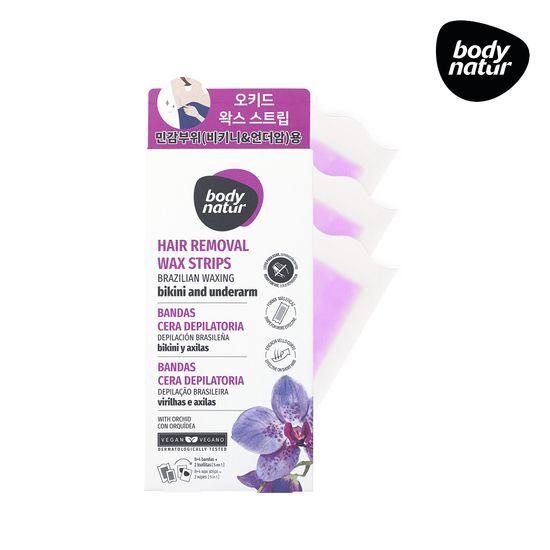 Bodynatur Hair Remover Wax Strips Brazilian Waxing Underarm & Bikini Line Orchid (8+4 Sheets)