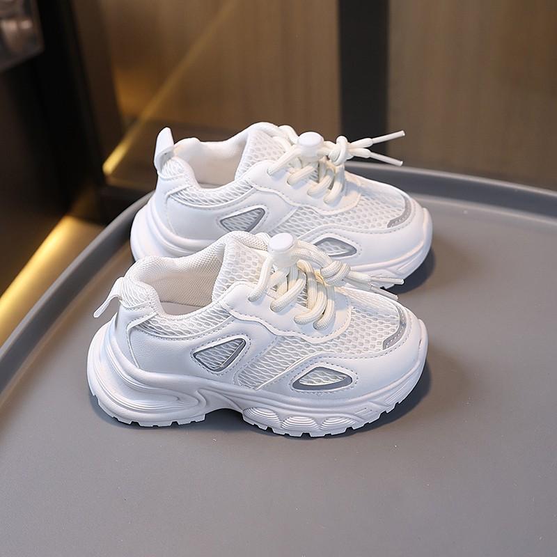 Kids Sneakers Pull Rope Mesh Breathable Children Sports Shoes Thick Soft Sole 2025 New Fashion Students Running Shoes Non-slip