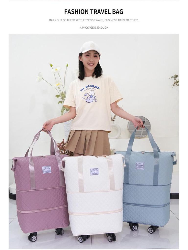 Expandable Large Capacity Travel Bag with Wheels, Double Layer, Foldable, Wet & Dry Separation, Ideal Hospital Carry-on