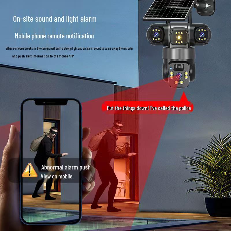 360° Panoramic Triple-Lens Solar Wireless 4G Outdoor Camera with Night Vision