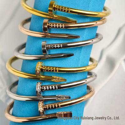 V Gold Nail Bracelet: High-End, Non-Fading, with Inlaid Diamonds for Women's Fashion.