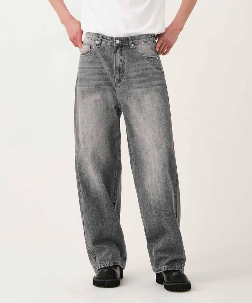 Akeusi Loose Washed Balloon Fit Wide Denim Pants Unisex (Black Wash)