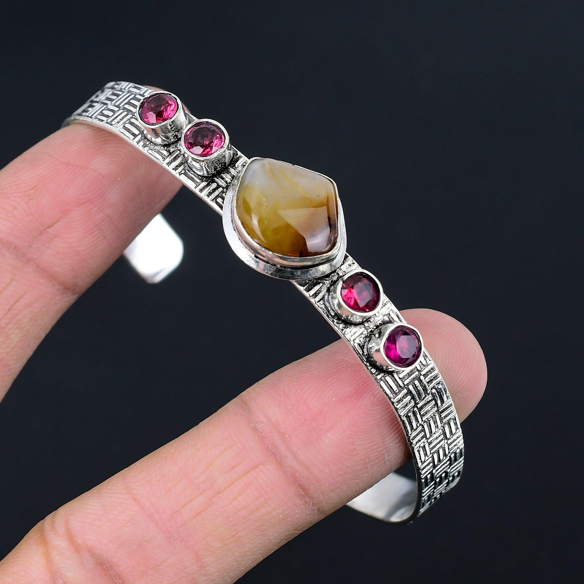 

Montana Agate Gemstone Rubillite Sterling Silver Daughter Ethnic Bangle Bracelet Adjustable