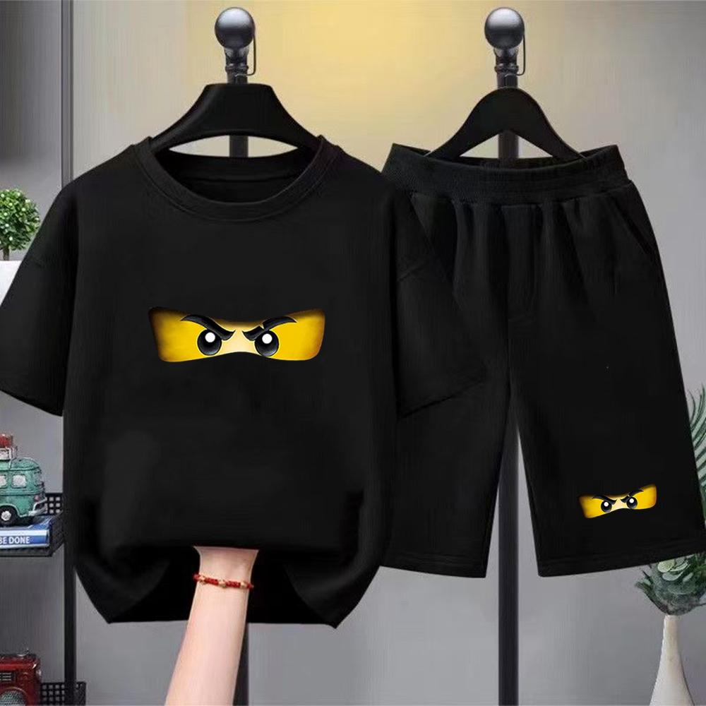 Summer T-shirt Boys and Girls Red Casual Shorts Set Printed Children's Short-sleeve Top