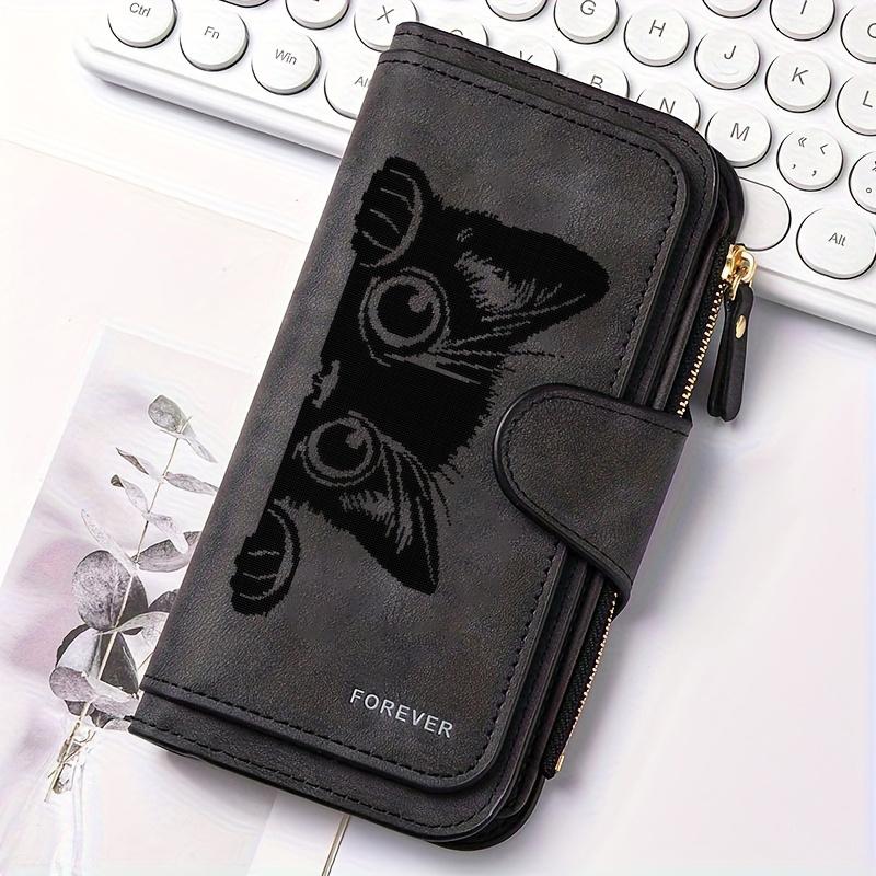 Portafoglio Lungo da Donna con Design Gatto a Strisce Nere Portamonete Multifunzione con Bottone a Pressione Regalo Carino per Amanti dei Gatti Uso Quotidiano Pendolarismo Viaggio Esterno Famiglia