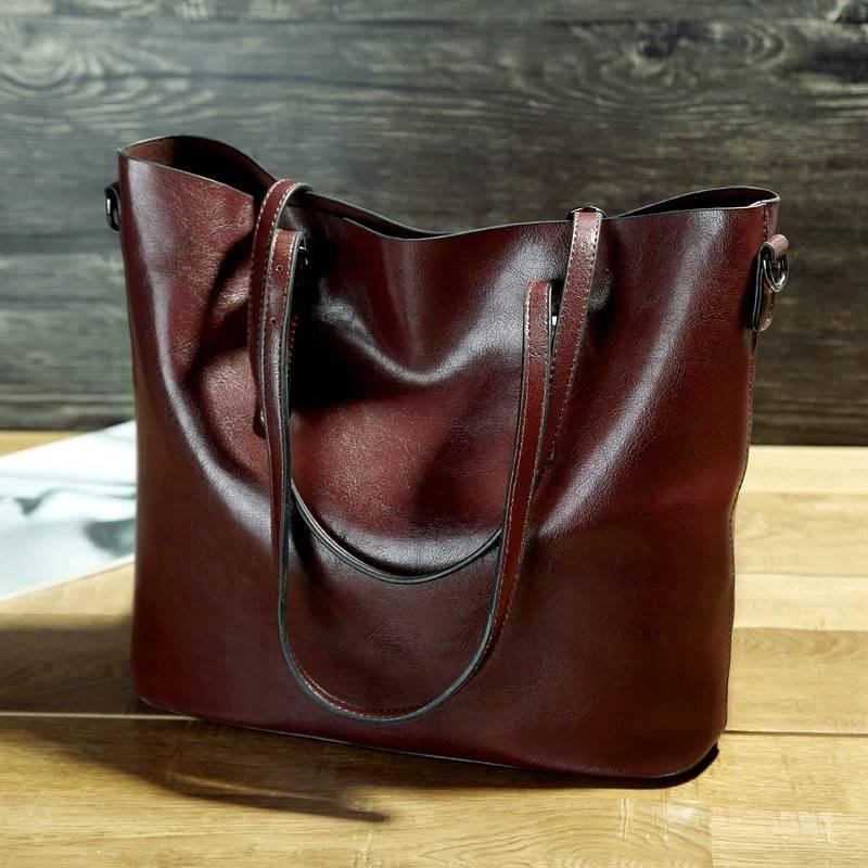 Retro Fashion Women Solid Colours Leather Tote Bag Large Waterproof Capacity