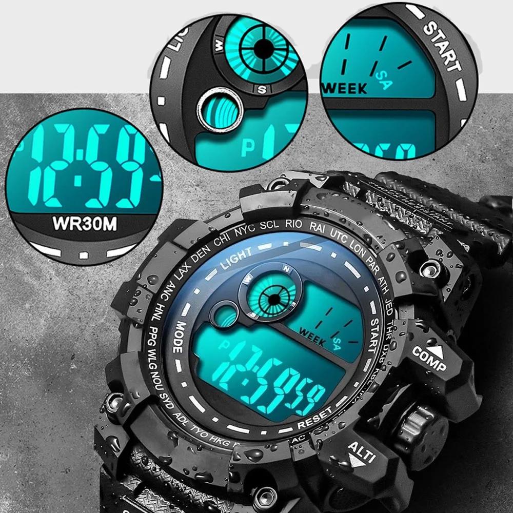 Men Sports Watch Outdoor Multifunction Life Waterproof Electronic Watch Stopwatch LED Digital Wristwatches Sport Clock for Kids