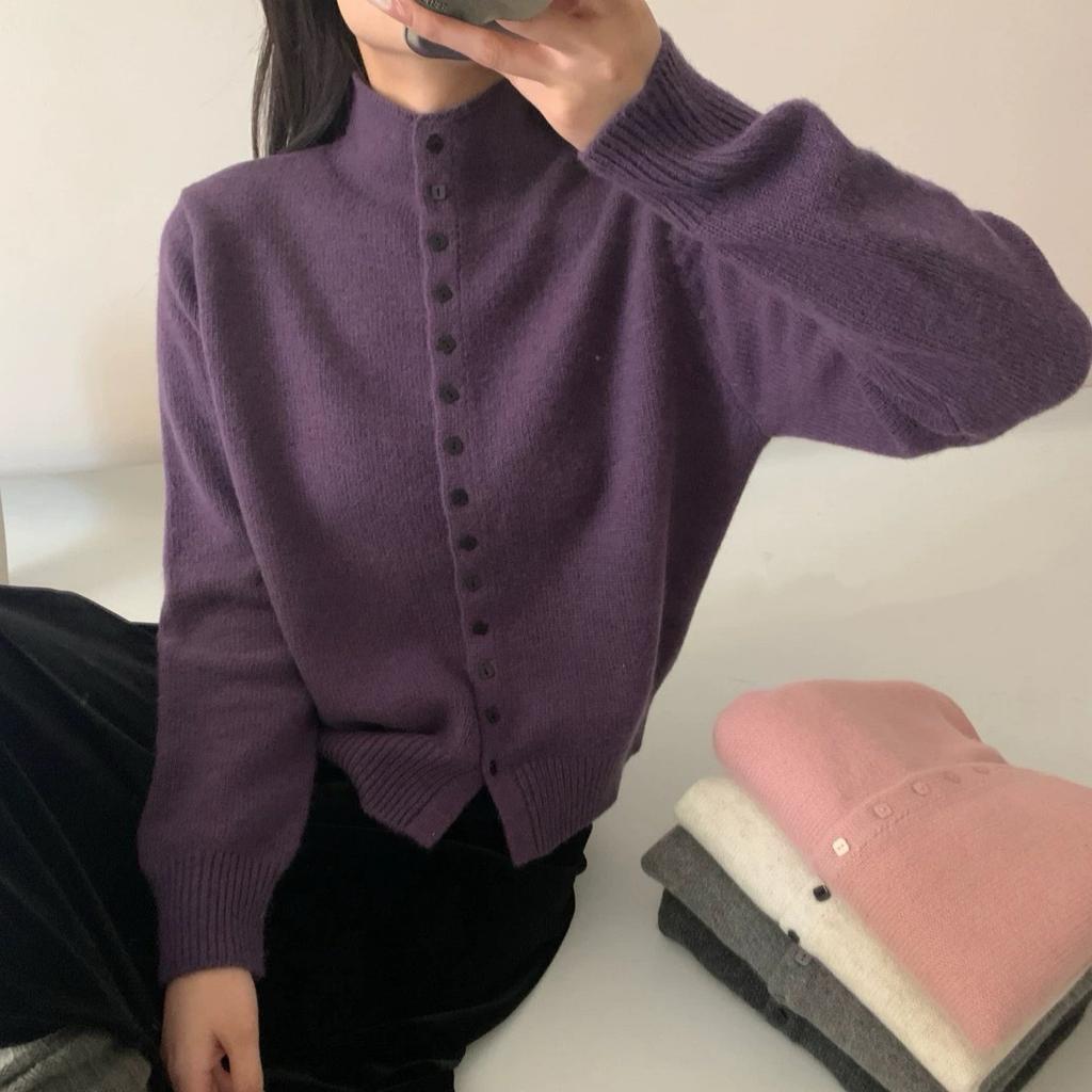 Soft Comfortable Stand-Up Collar Sweater Cardigan Women Simple Single Breasted Cardigans Coat Autumn Solid Knitted Outerwear