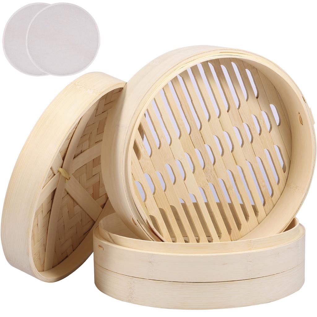 Double layer Bamboo Steamer Basket Dumpling Steamer Basket Chinese Steamer Basket Bamboo Steamer Cooking Bao Buns Steam Basket
