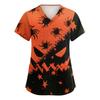 Women's V-Neck Short Sleeve Scrub Top with Pockets Halloween Print Uniform for Work