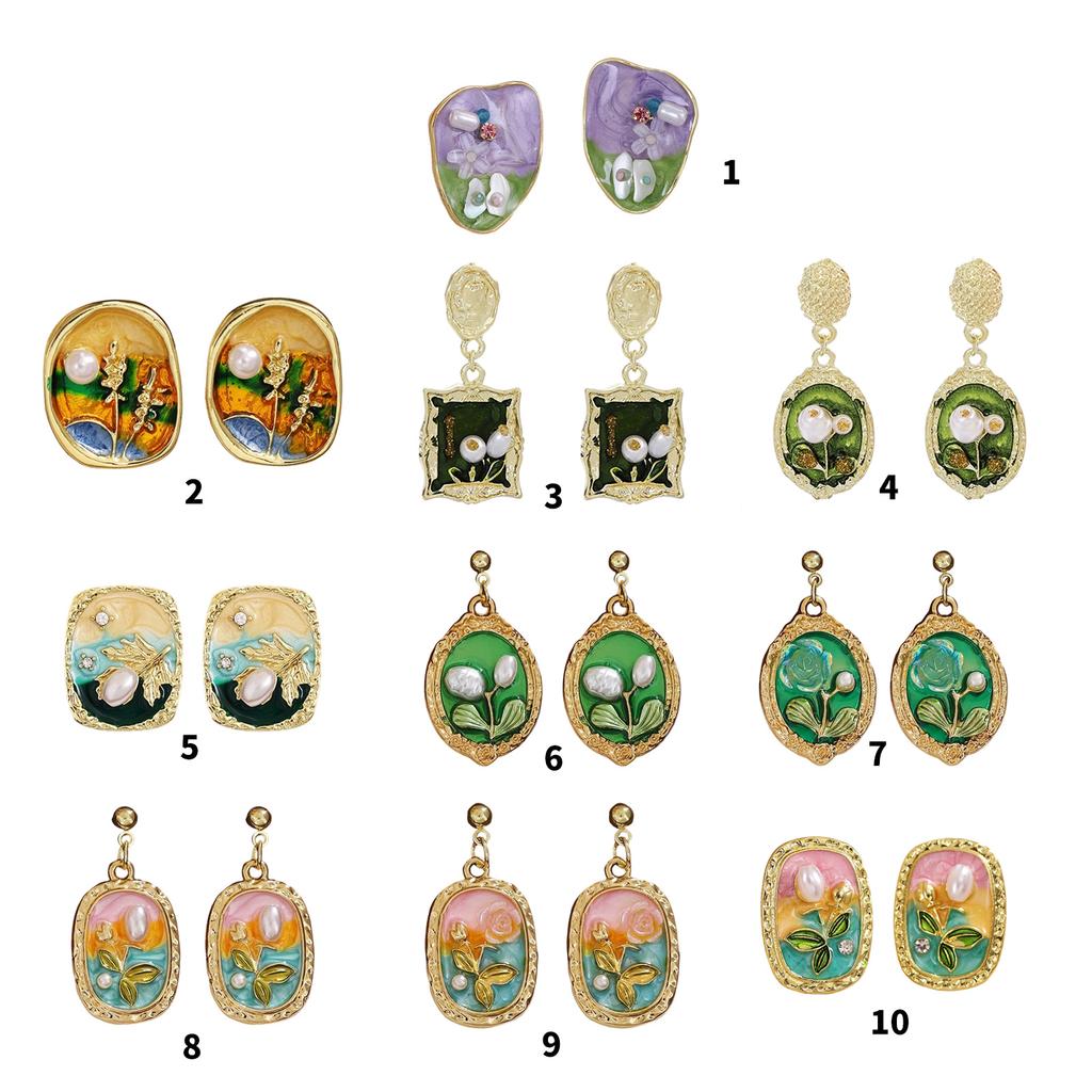 Blumenohrringe Lustige Ohrstecker Ölgemälde Blume Ohrschmuck Legierung Textur Geeignet für modische Teenager Geschenk