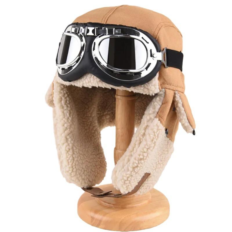 Pilot hat for men and women outdoor riding warm skiing cold hat cold protection ear protection plush canvas splicing Lei Feng hat