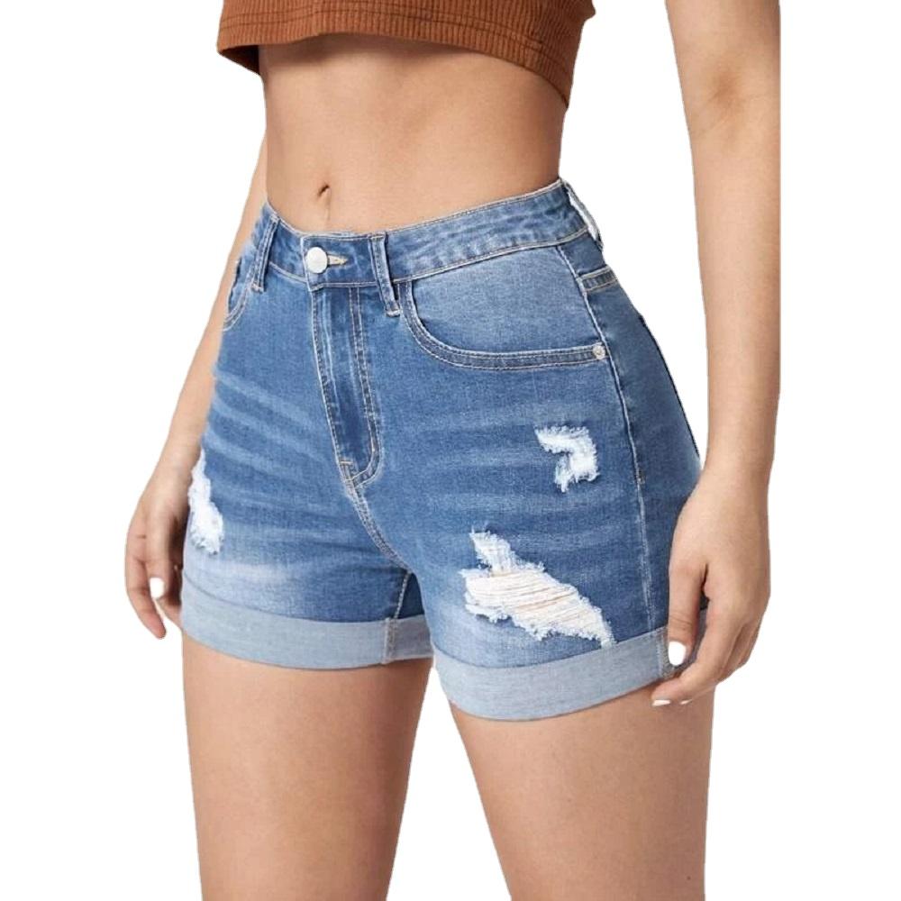Women Summer Denim Shorts High Waist Ripped Hole Stretch Jeans Short Pants Ladies Casual Shorts