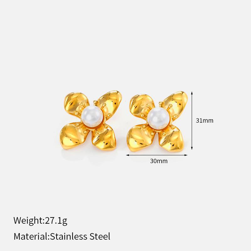 European popular ins style simple and versatile high-end gold-plated stainless steel petal leaf earrings earrings