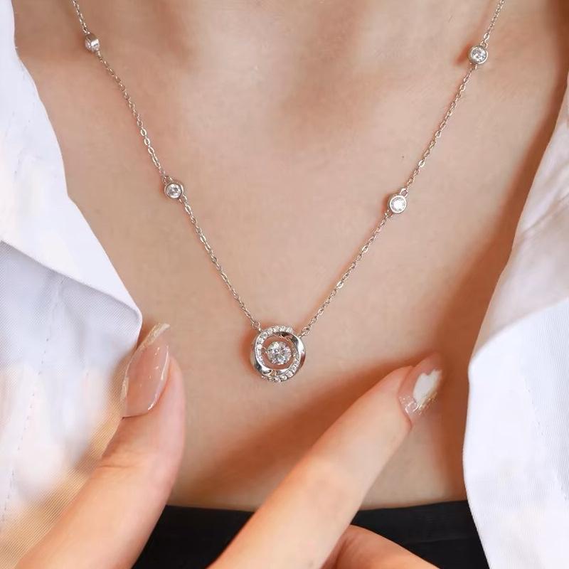 S925 pure silver three-second heart sterling silver necklace pendant niche high-end design flash diamond collarbone chain for girlfriend gift