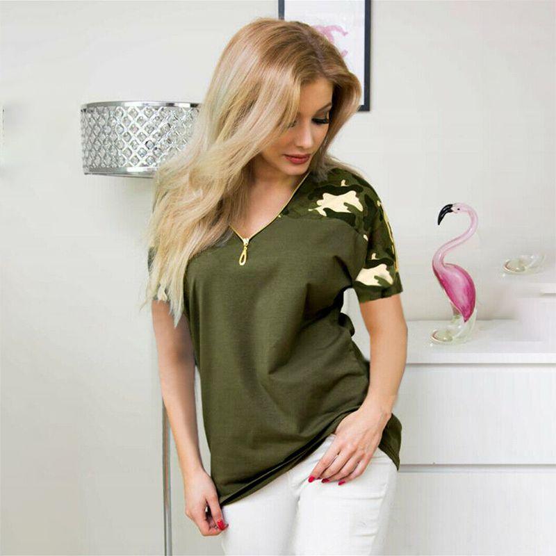 Stylish Summer Cotton V-neck Blouse For Women With Classic Zipper And Loose Fit