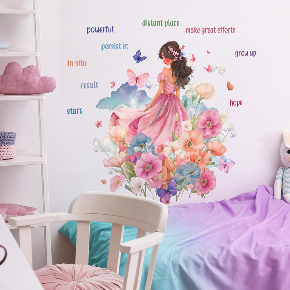 Gemalte Blumenfeen und inspirierende englische Mädchenzimmer Wanddekorationssticker
