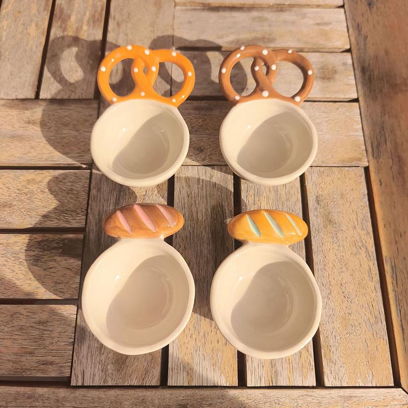 Embossed Bread Handle Ceramic Small Dish Seasoning Dish Dipping Sauce Dish Household Flavor Dish Cute Side Dish Cute Little Dish