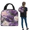 Light Purple Floral Pattern Insulated Lunch Bag for Women Children Portable Food Boxes Thermal Lunch Box Tote