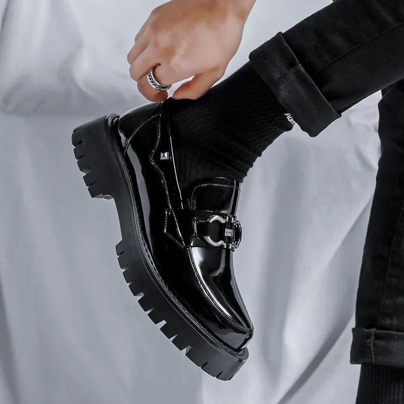 Fashion Dress Shoes Men Black PU Thick Sole Wear-resistant Casual Business Loafers European Social Shoes Size 38-46 Men Shoes