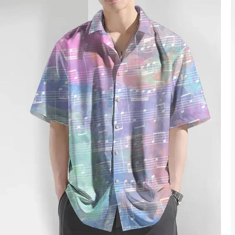 Eye-Catching Fire Electric Guitar Music Elements And Street Scenes3D Printing Short Sleeve Shirts For Men Fashion Hawaiian Shirt