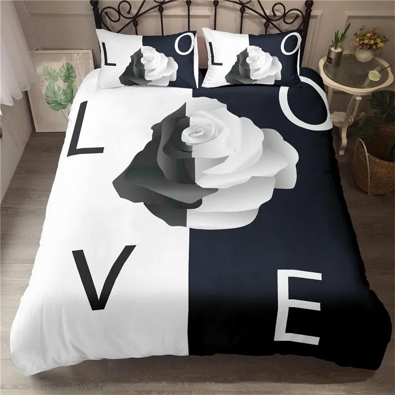 Golden Rose Floral Bedding Set Queen Romantic Style Fairy Girl Heart Duvet Cover Set Microfiber Valentine'S Day Comforter Cover