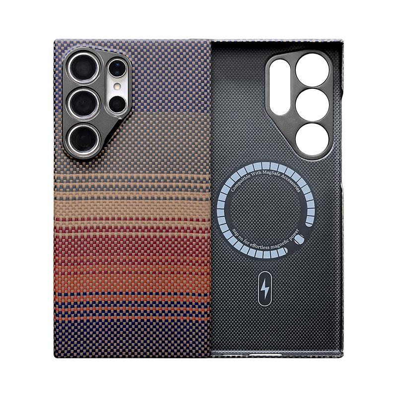 Aramid Fiber Luxury Lightweight Phone Case for for 23 S24 S25 Ultra Shockproof Anti-Fingerprint Magnetic Mobile Phone