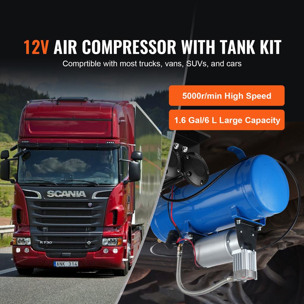 SucceBuy 12V Air Compressor with Tank 3/6L Train Horn Air Compressor 120psi Air Compressor System for Train Horn/Inflating Tire