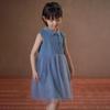 Hacikis Girls' Summer Denim Spliced Midi Dress