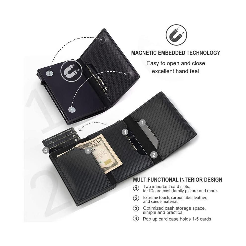 Minimalist Pop-Up Wallet for Men, 1-7 Cards, RFID Blocking, Money Clip & ID Window, Bifold Slim Design (Airtag Not Included), Compatible with AirTag