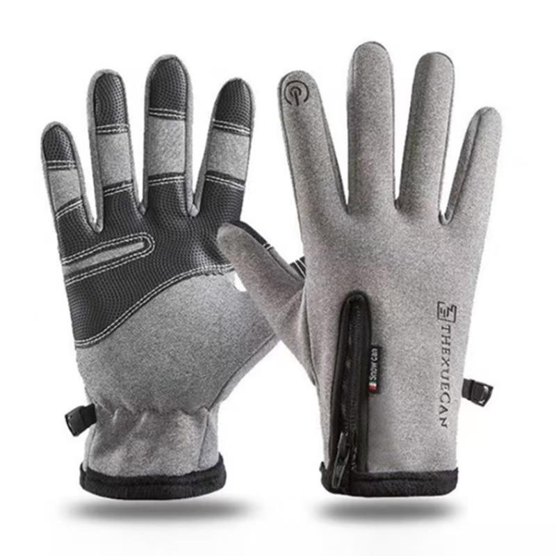 Autumn and Winter Warm Gloves Men Plus Velvet Thickened Cold Proof Waterproof Zipper Cycling Gloves Anti Slip Touch Screen Outdoor Sports
