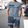 Summer  Arrival Men's Casual Two-Piece Set Striped Print Short-Sleeve Shirt and Athletic Shorts Set