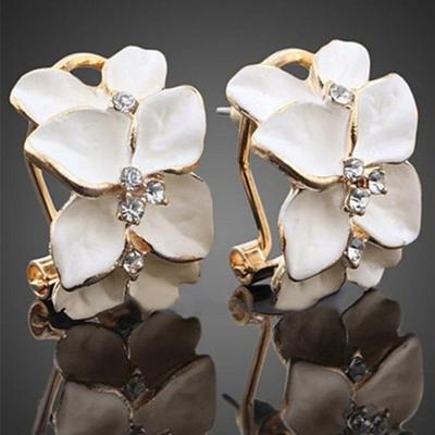 Niedliche Gardenia-Blumen-Strass-eingelegte Ohrstecker für Damen, Ohrringe, Schmuck, Geschenk