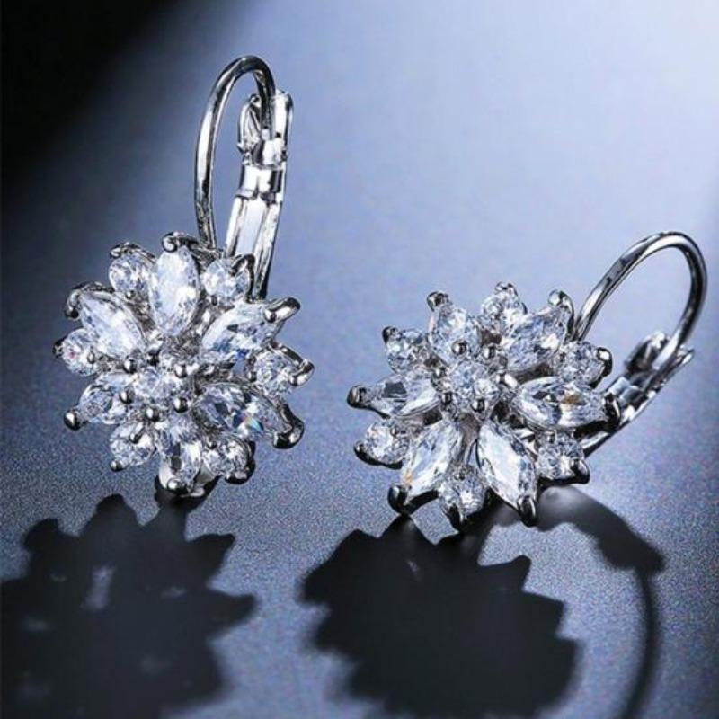 Cubic Zirconia Inlaid Sunflower Dangle Leverback Earrings Chic Lady Jewelry Gift