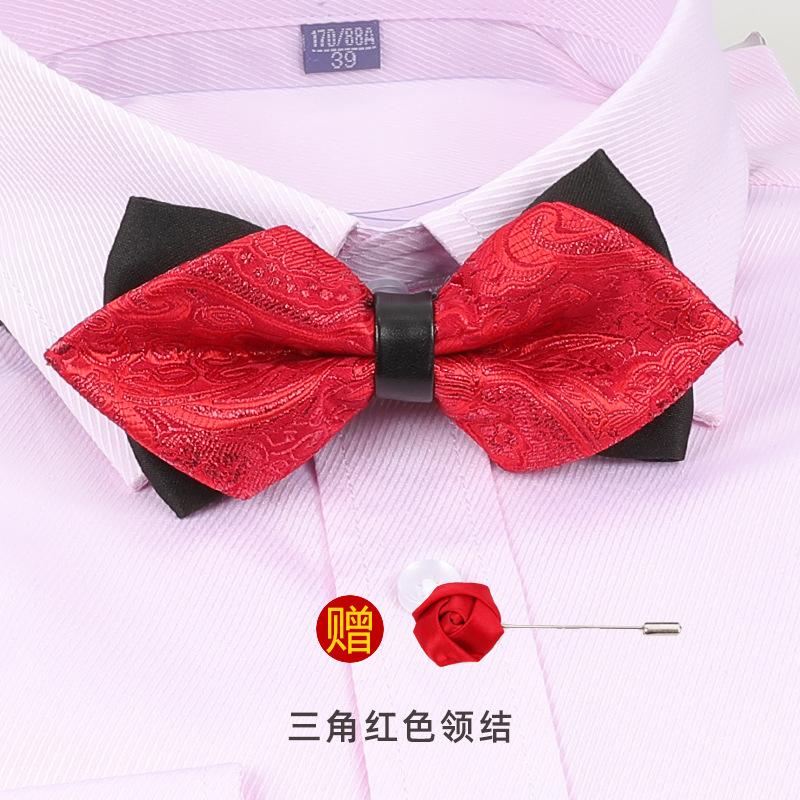 Men'S Korean Banquet Groom Wedding Best Man British Bow Tie Brooch Set Burgundy Bow Red Bow Tie