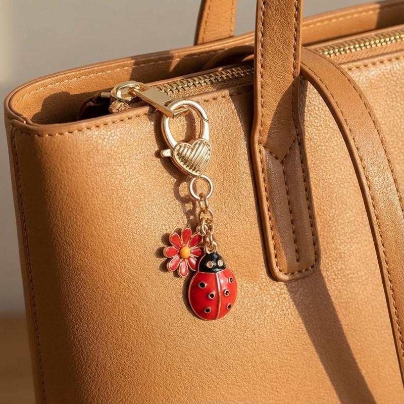 Portable Functional Charm Featuring Artistic Ladybird and Daisy Design for Various Decorative Uses On Essential Item