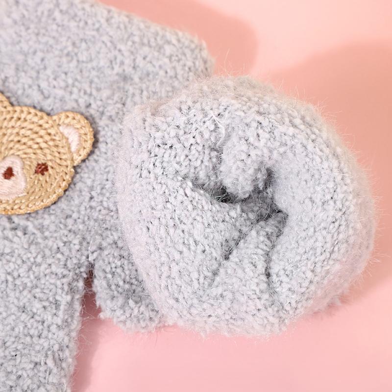 Fashion Bear Baby Fluffy Gloves Cartoon Pattern Gloves Solid Color Full Finger Knitted Mittens Girls