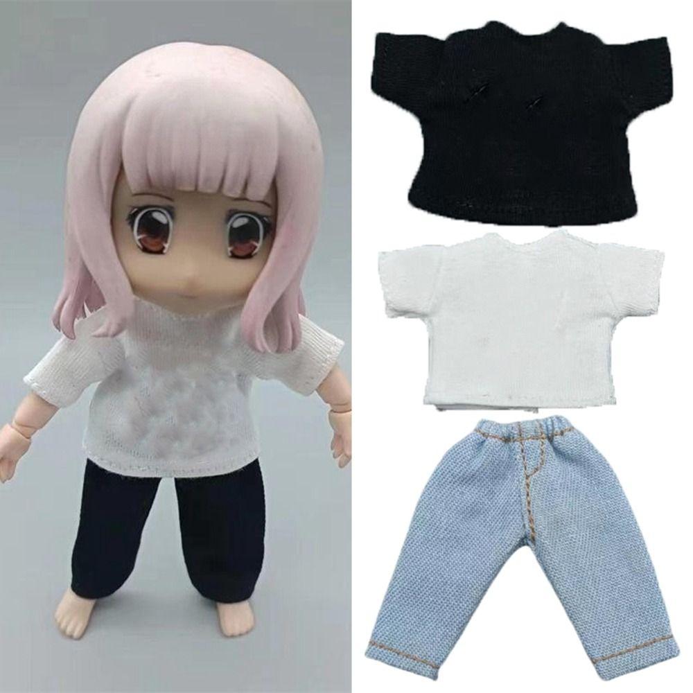 Cute Doll Clothes T-shirt Fashion Denim Trousers for 1/11 OB11/Obitsu11Dolls/1/12Bjd Doll