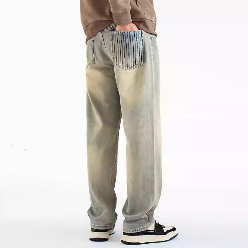 

Мужские американские ретро джинсы: Осенняя мода Свободные повседневные прямые брюки широкого кроя 32 【For 135-145 lbs】