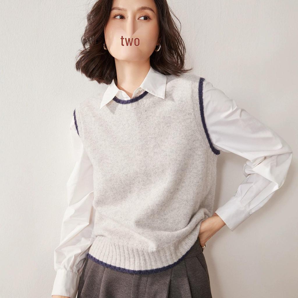 Women's Early Autumn Cashmere Knit Vest - Round Neck Sleeveless Cardigan Pullover